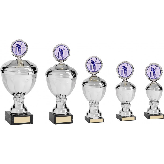 METAL CRICKET TROPHY WITH CHOICE OF SPORTS CENTRE  - AVAILABLE IN 5 SIZES